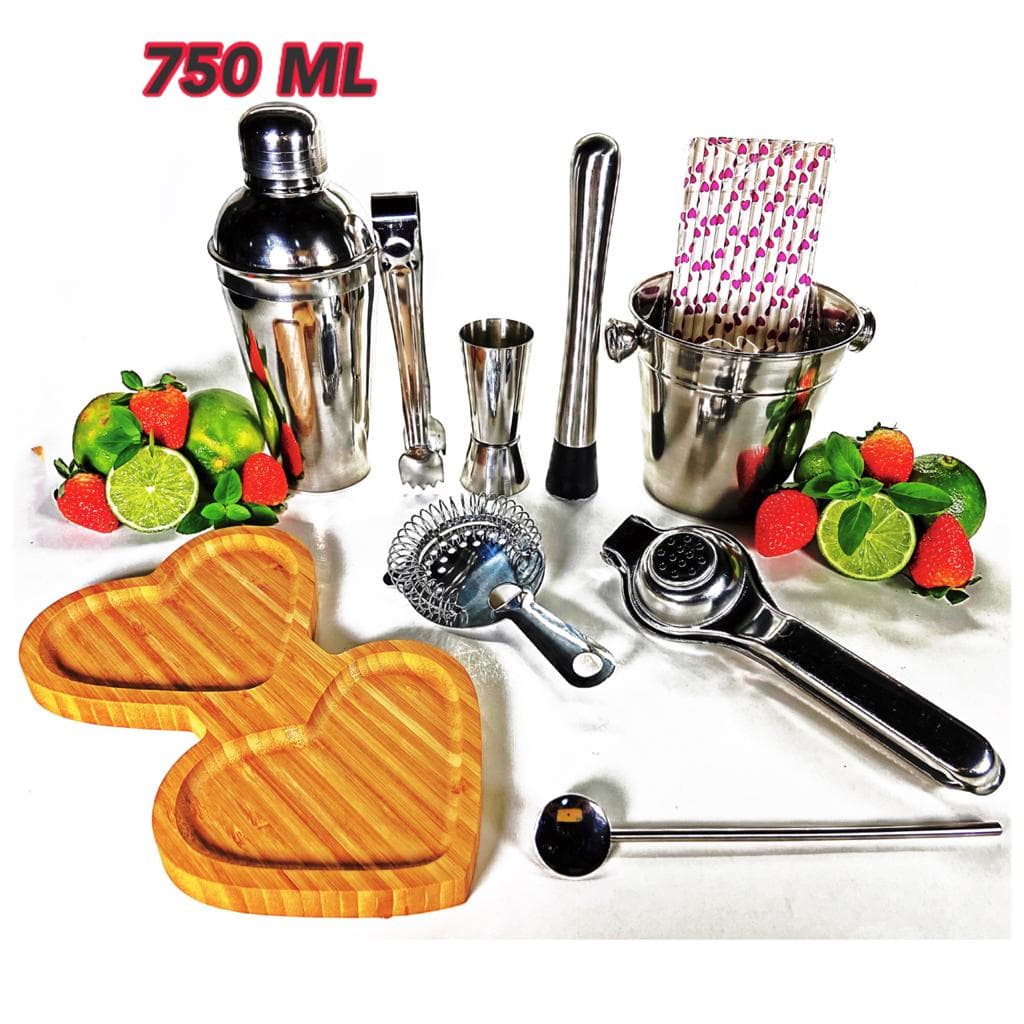 Kit Coqueteleira 750 Ml Completão Bar Drinks e Acessórios Inox + B R I N D E