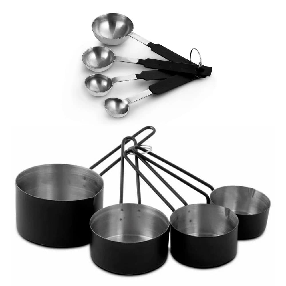 Conjunto de Colheres e Xícaras Medidoras em Inox Ônix 8 Peças