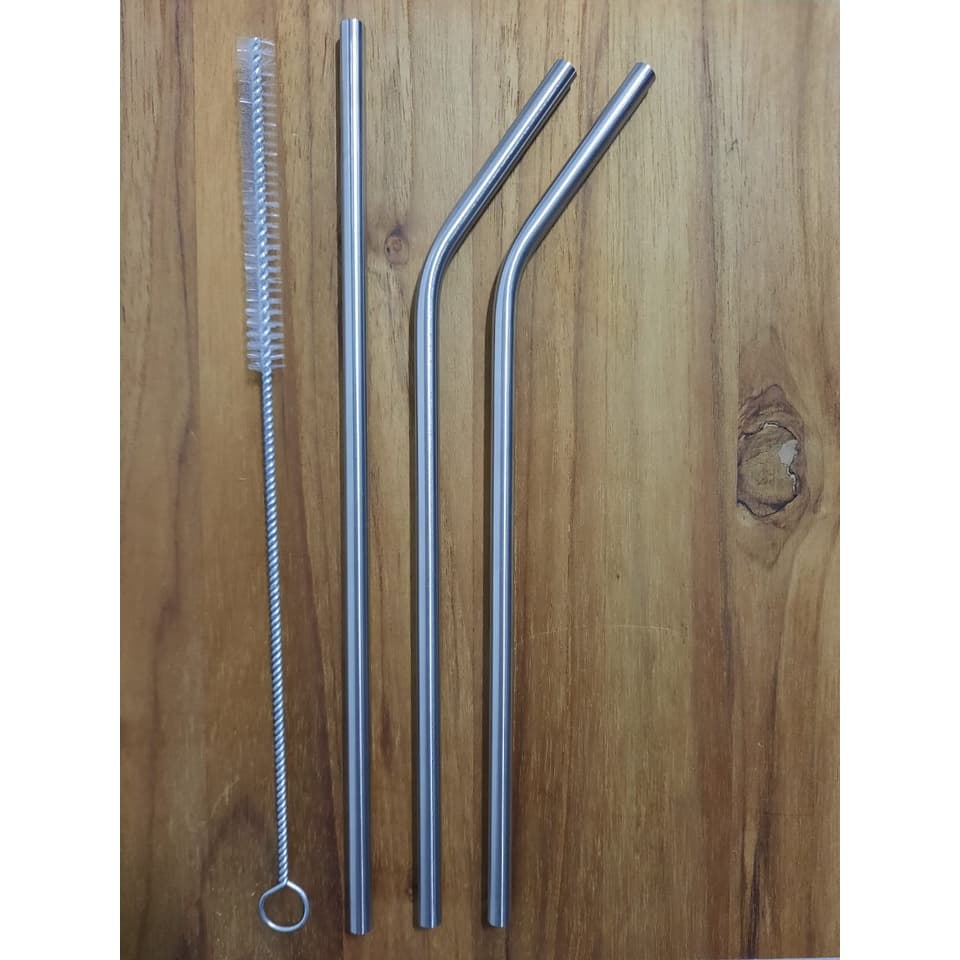 Kit 4 peças com 3 Canudos de aço inox reto e curvado reutilizável sustentável + 1 escova de limpeza