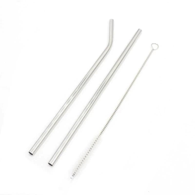 Kit 2 Canudos De Bebidas Reutilizável eEm Aço Inox Com 21,5cm Reto e Dobrado Com Escova Macia De Limpeza