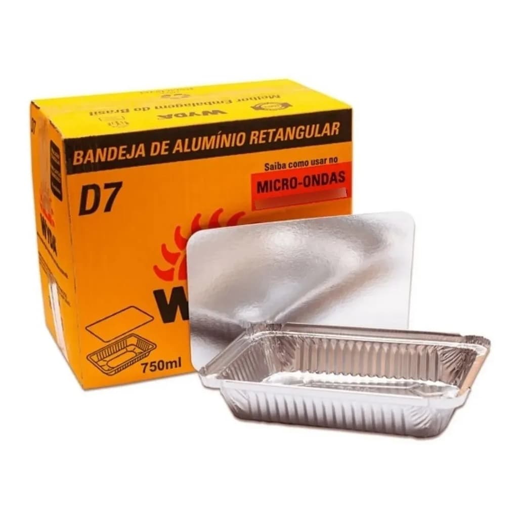 Caixa de Bandeja/Marmitex  Alumínio D7 750ml Retangular com Tampa com 100 unidades