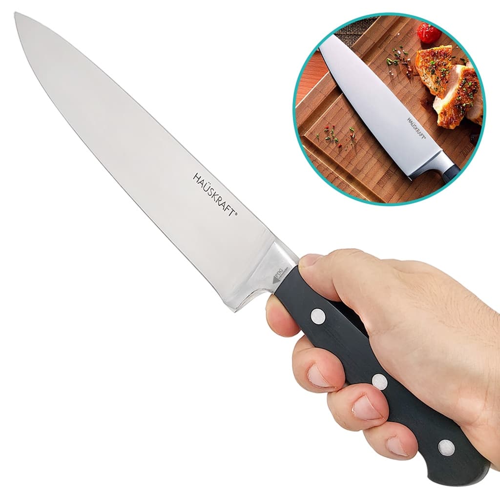 Faca De Churrasco Profissional Para Carne Lâmina Forjada em Aço Inox design Chef Cozinha Açougue Cabo Preto 8 Pol 20 cm