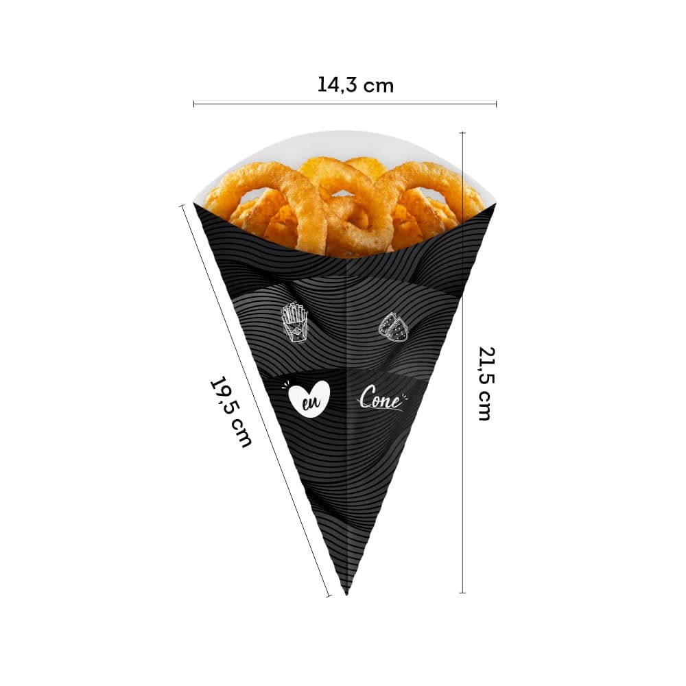 Cone de Papel P Preto Para Batata Frita (50 Unidades)