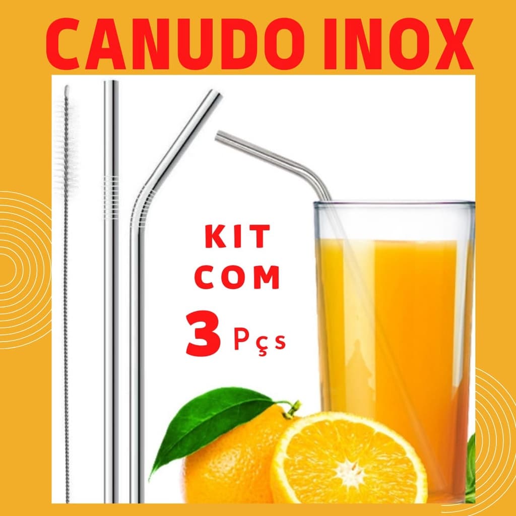 Kit 2 Canudos Aço Inox Metal Reutilizável com Escova