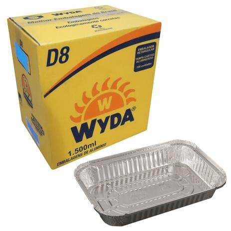 Marmita retangular de alumínio Wyda D8 bandeja de 1500ml pct c/100