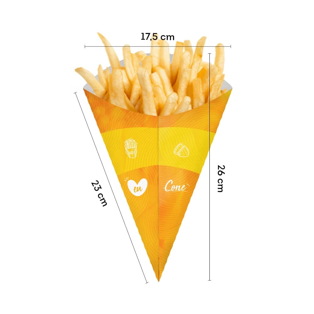 Cone de Papel G Amarelo Para Batata Frita (50 Unidades)