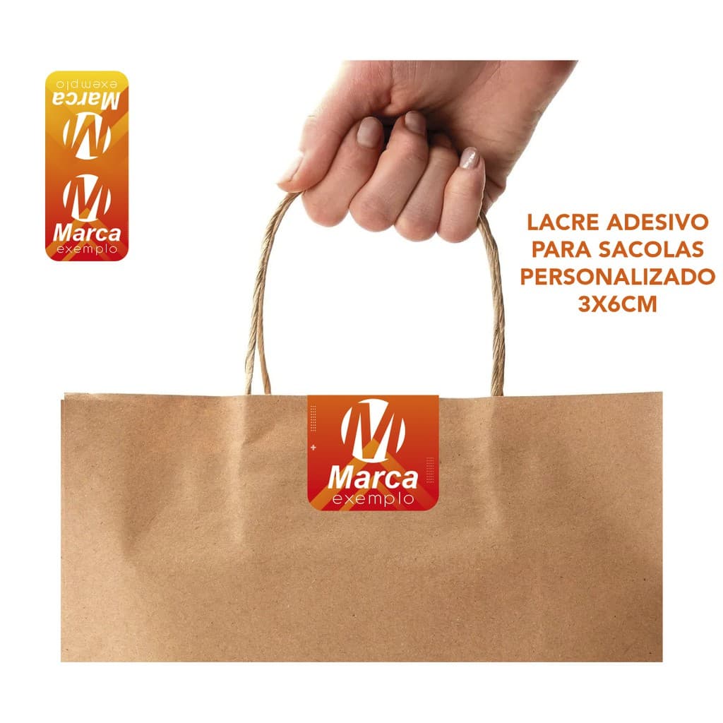 200 Adesivos Vinil 3x6cm Lacre Sacola Personalizado Loja Comércio Empresa, Delivery, Confeitaria