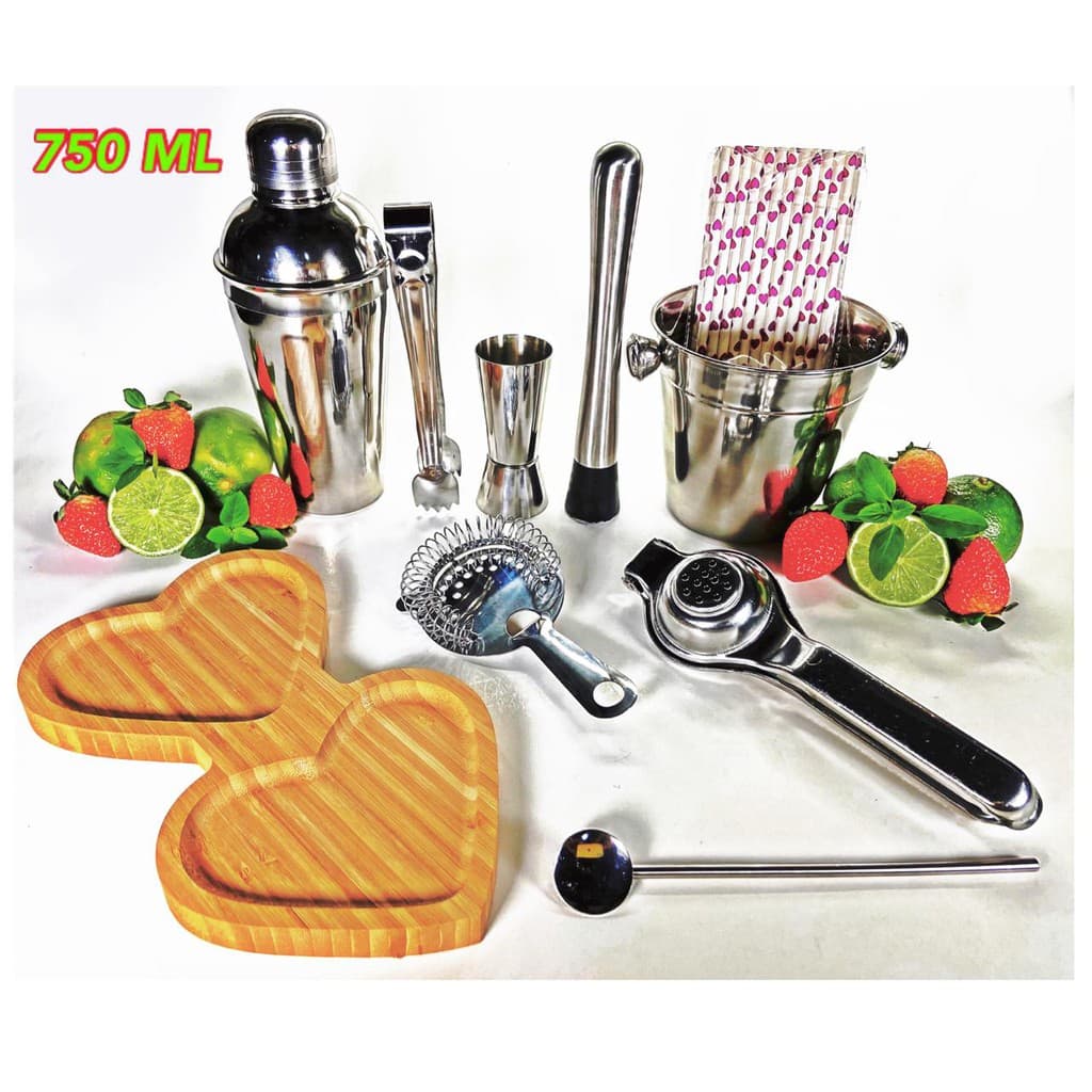 Kit Coqueteleira 750 Ml Bar Drinks e Acessórios Inox + B R I N D E