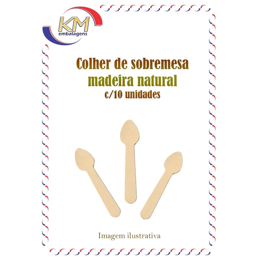 Colher sobremesa madeira natural c/10 unid.- colher descartável, ovo de colher, biodegradável.