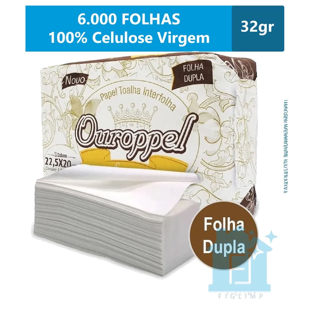 6000 FOLHAS DUPLAS PAPEL INTERFOLHA 22,5X20CM CAI CAI SUPREME OUROPPEL 100% Celulose Virgem