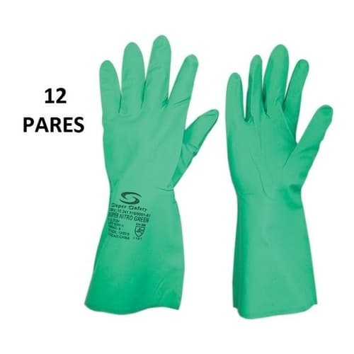 12 Pares Luva Nitrilica Verde Limpeza Quimicos C/ Nf  Tam. G