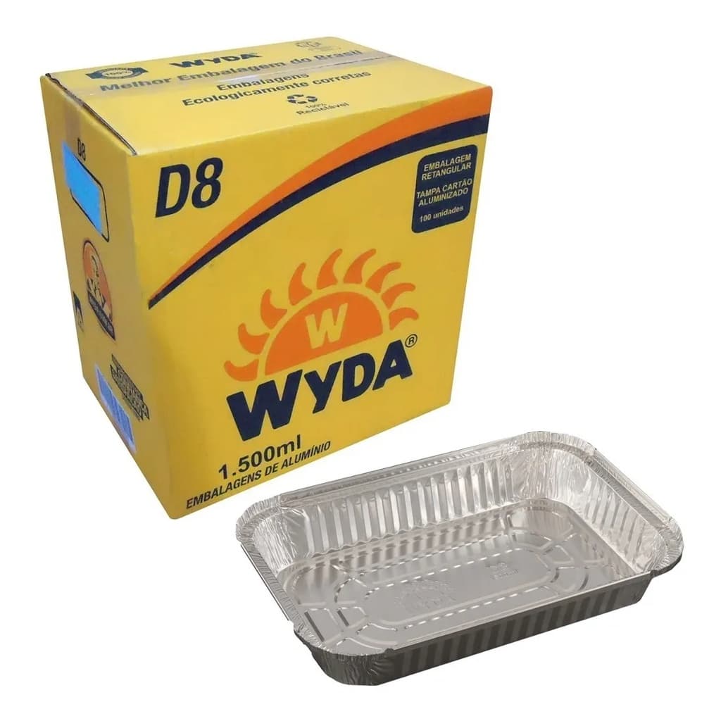 Caixa Bandeja De Alumínio Retangular 1500ml D8 100 unidades com tampa