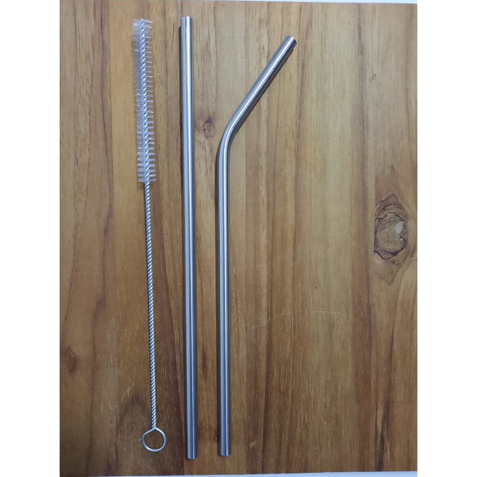 Kit 3 peças com 2 Canudos de aço inox reutilizável sustentável + 1 escova de limpeza