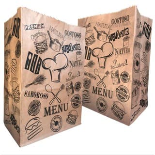Saco Kraft Menu para Delivery Entrega Viagem sem Alça - Estampado - 300 unidades