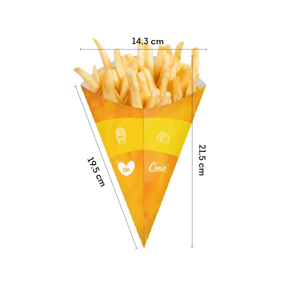 Cone de Papel P Amarelo Para Batata Frita (50 Unidades)