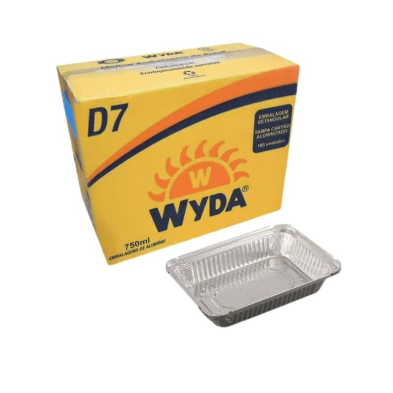 Bandeja de Alumínio Retangular 750ml D7 c/100 unidades Wyda.