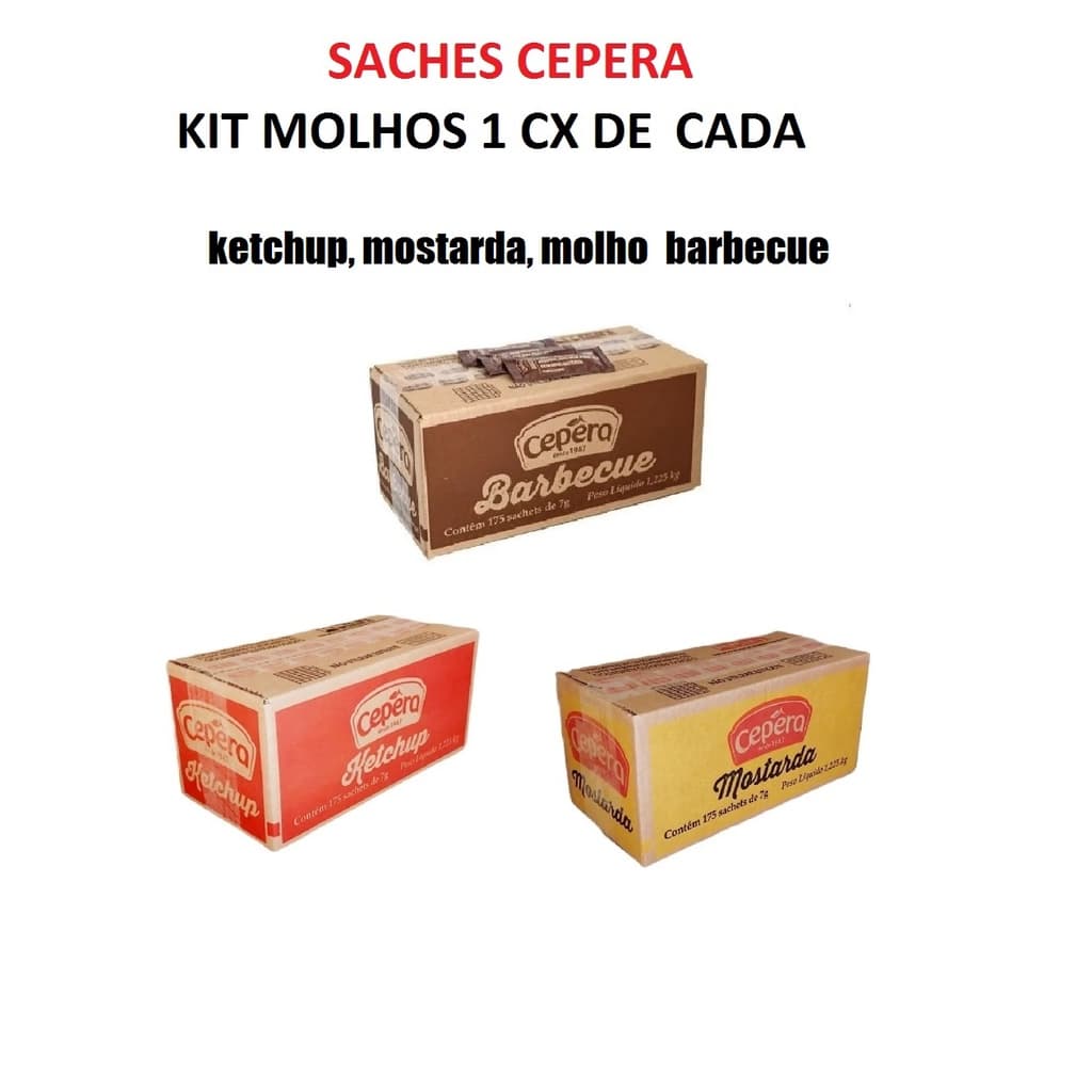 kit ketechup + mostarda + molho barbecue  sachê 7g  - caixa com 175 un sache 1 cx de cada