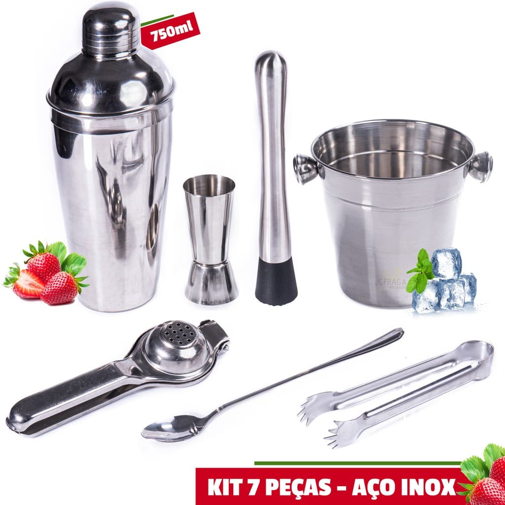 Kit Caipirinha Tudo em Aço Inox Completão Coqueteleira 750 Ml