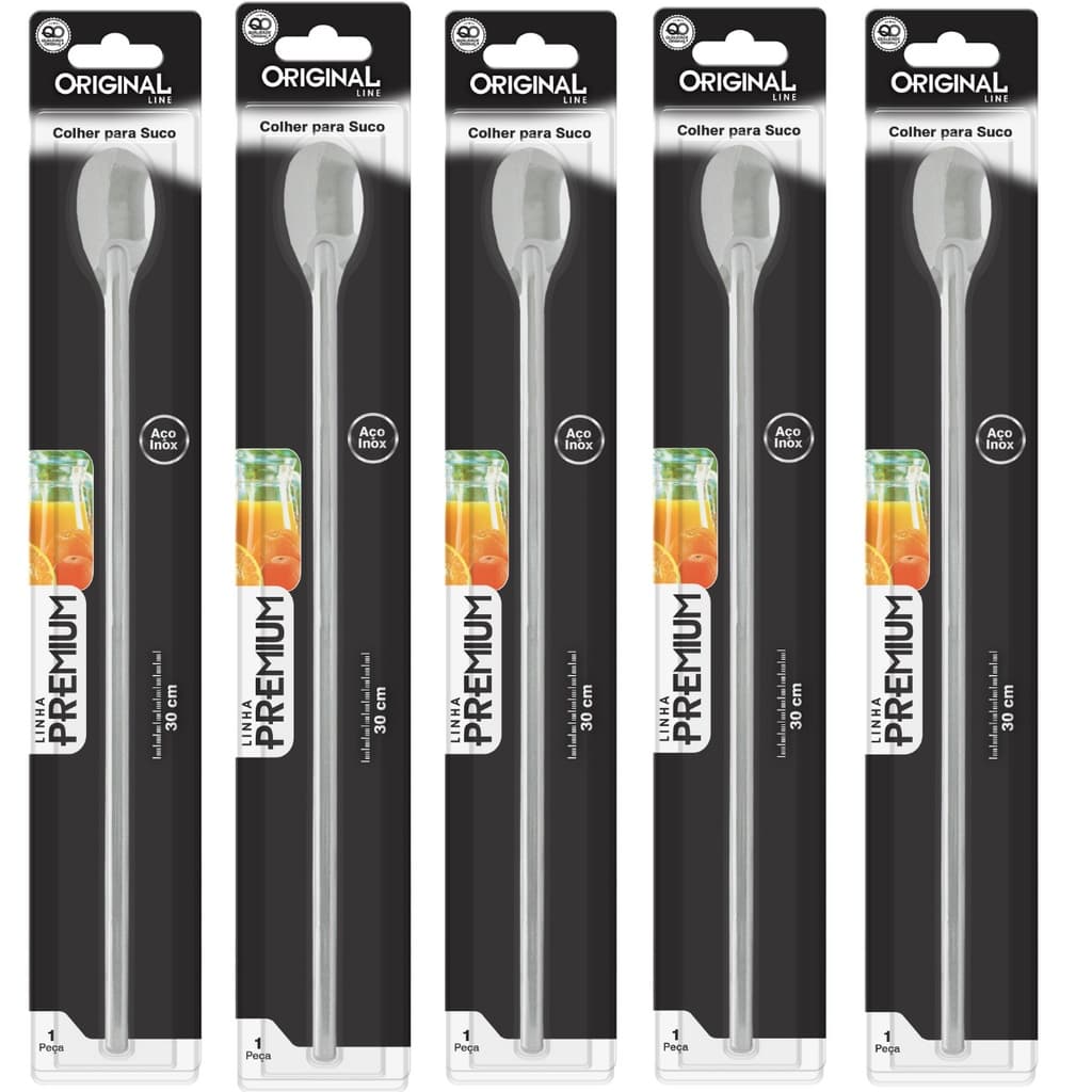 KIT COLHERES BAILARINA 5 PEÇAS Aço Inox Para Drink/sucos 30 cm