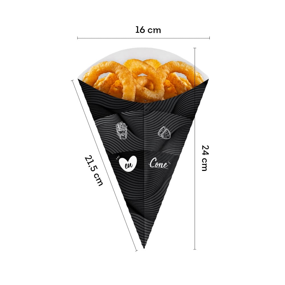 Cone de Papel M Preto Para Batata Frita (50 Unidades)