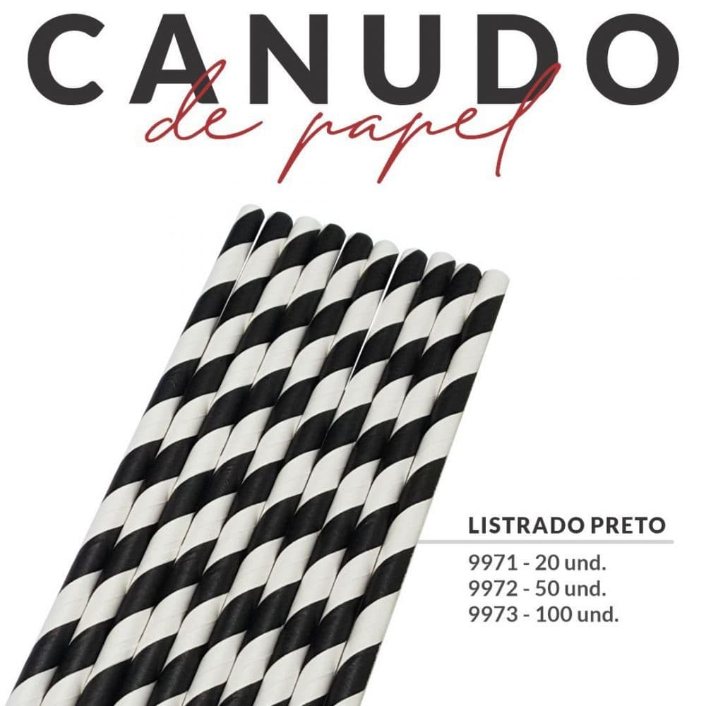 Canudo De Papel Listrado Bwb Preto - 50 Unidades 9972