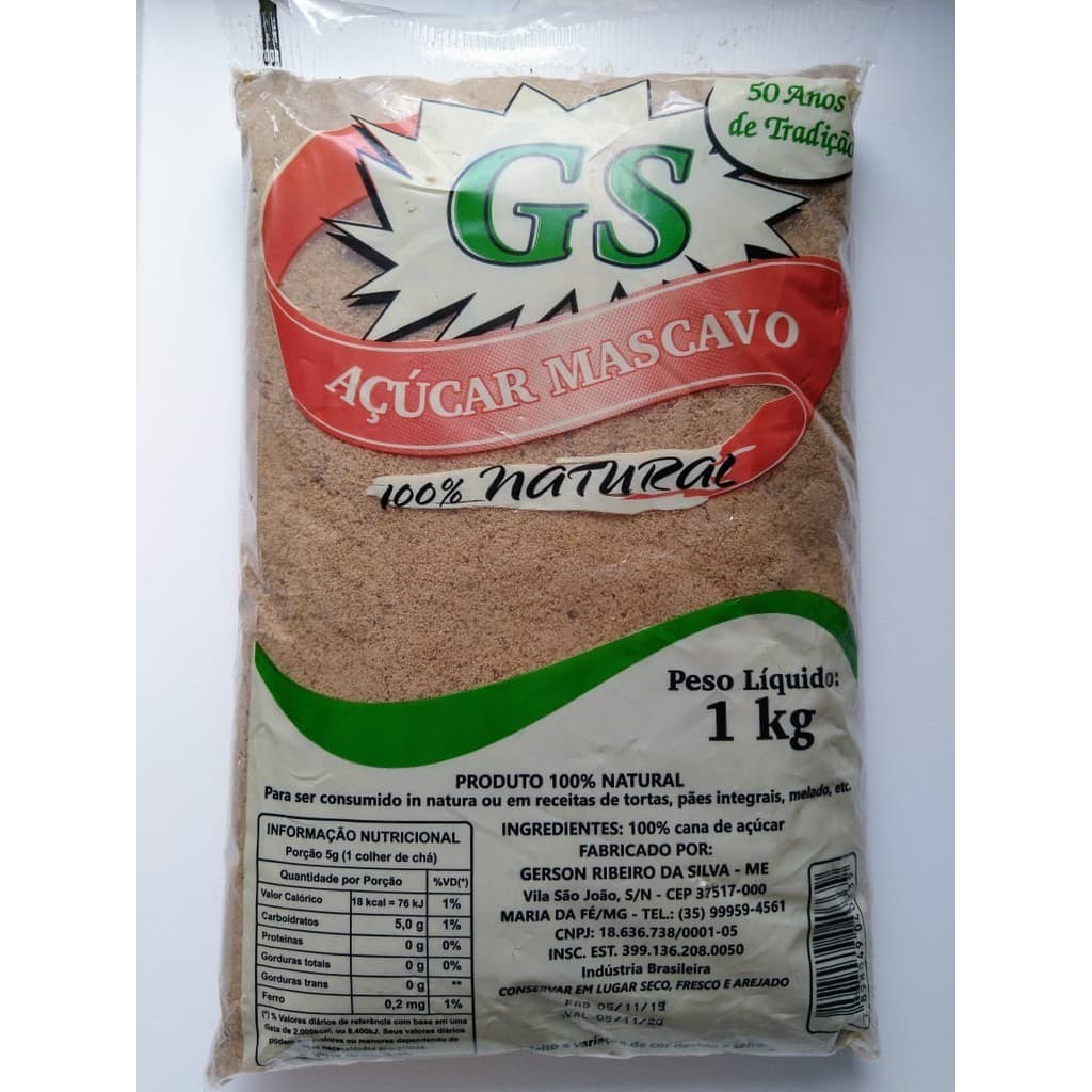 2 Pacotes De Açúcar Mascavo 1 Kg Gs 100% Puro E Natural