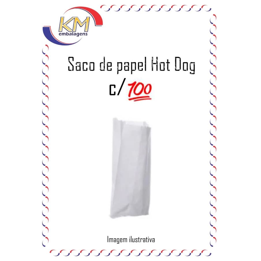 Saco de papel hot dog c/100 unid. - 8x18cm - lanchinho, saquinho de papel, cachorro quente