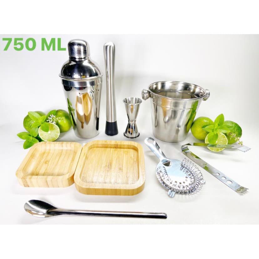 Kit Barman Coqueteleira 750 ml e Acessórios Aço Inox Caipirinha - 9 Peças