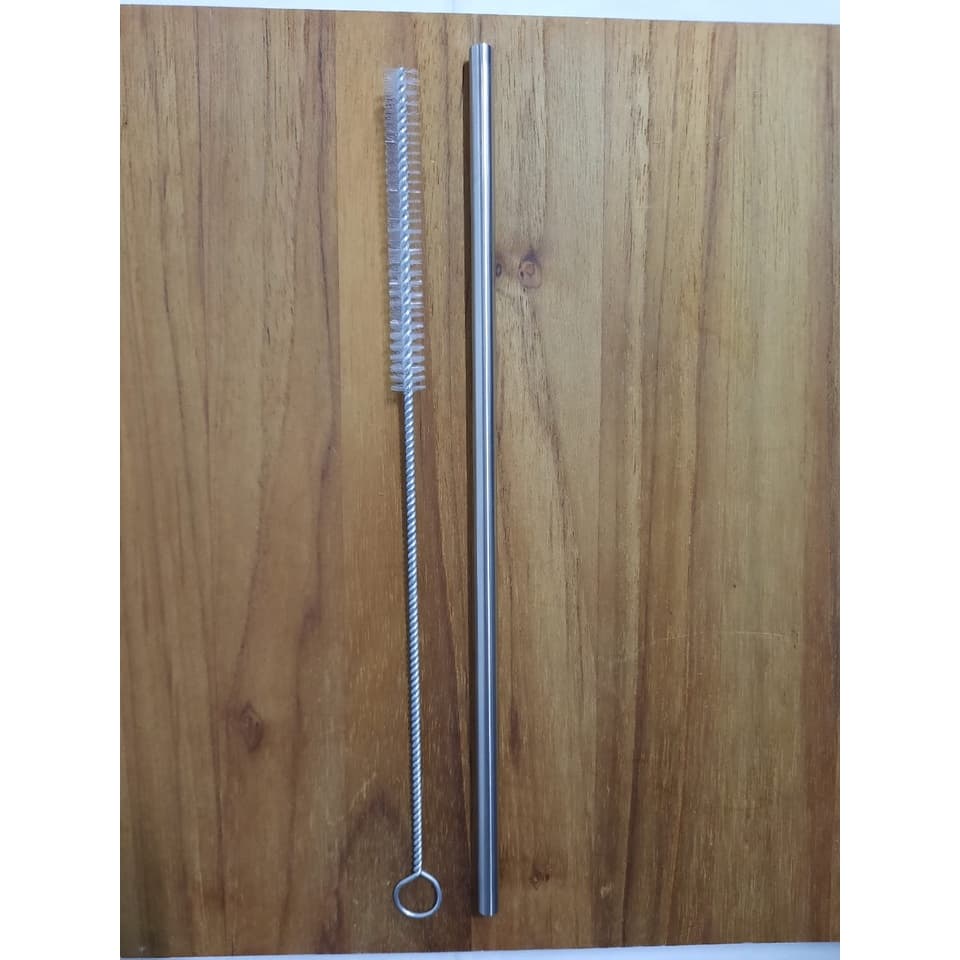 Kit 2 pçs com 1 Canudo de aço inox reto reutilizável + 1 escova de limpeza