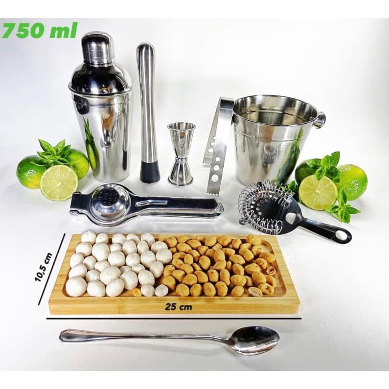 Kit Barman Profissional Coqueteleira Inox 750 Ml Bar Drinks Festas