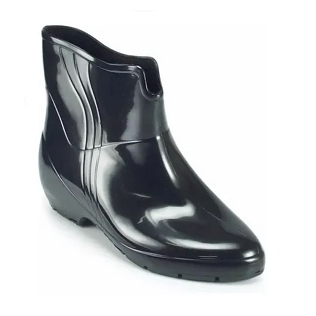 Galocha Bota Feminina Cano Curto Preta Limpeza Borracha Moda Pvc