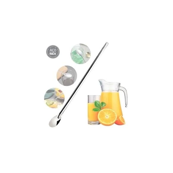 Colher bailarina longa inox 30 cm para coquetel, bebidas, drinks, suco e jarras longas