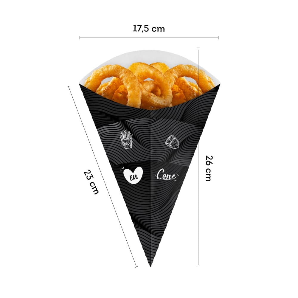 Cone de Papel G Preto Para Batata Frita (50 Unidades)