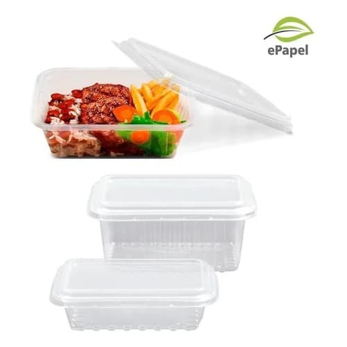 50 Kit Pote Tampa PP 500ml Retangular - Freezer Microondas
