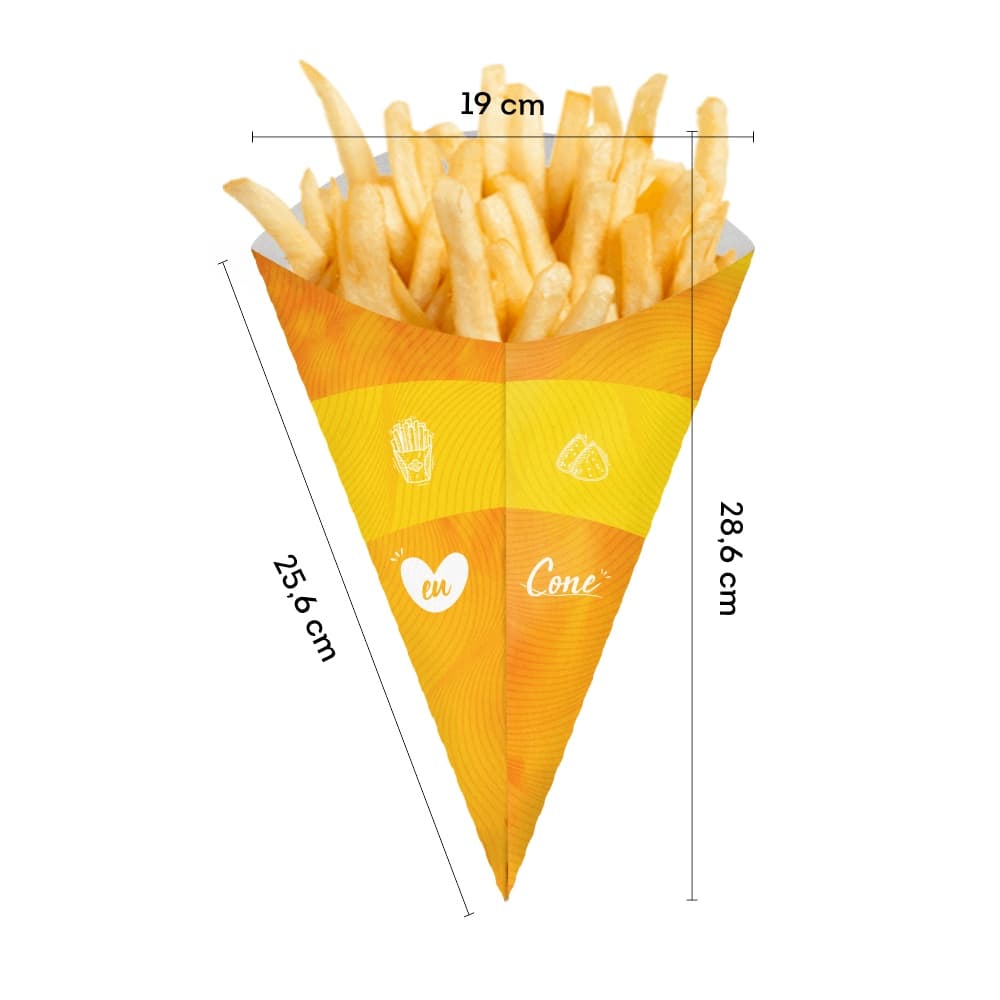 Cone de Papel GG Amarelo Para Batata Frita (50 Unidades)
