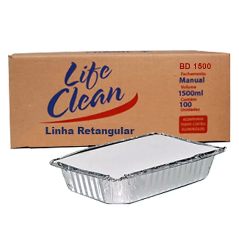 BANDEJA MARMITEX ALUMINIO RETANGULAR 1500ML C/100 LIFE CLEAN