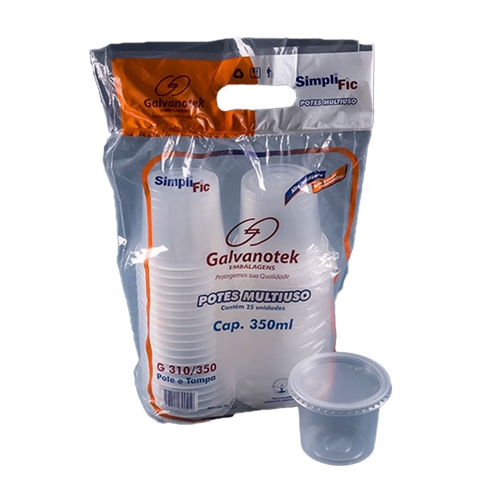 Embalagem Pote 350ml com Tampa Para Doces Bolos Açaí 25 unidades Galvanotek G310