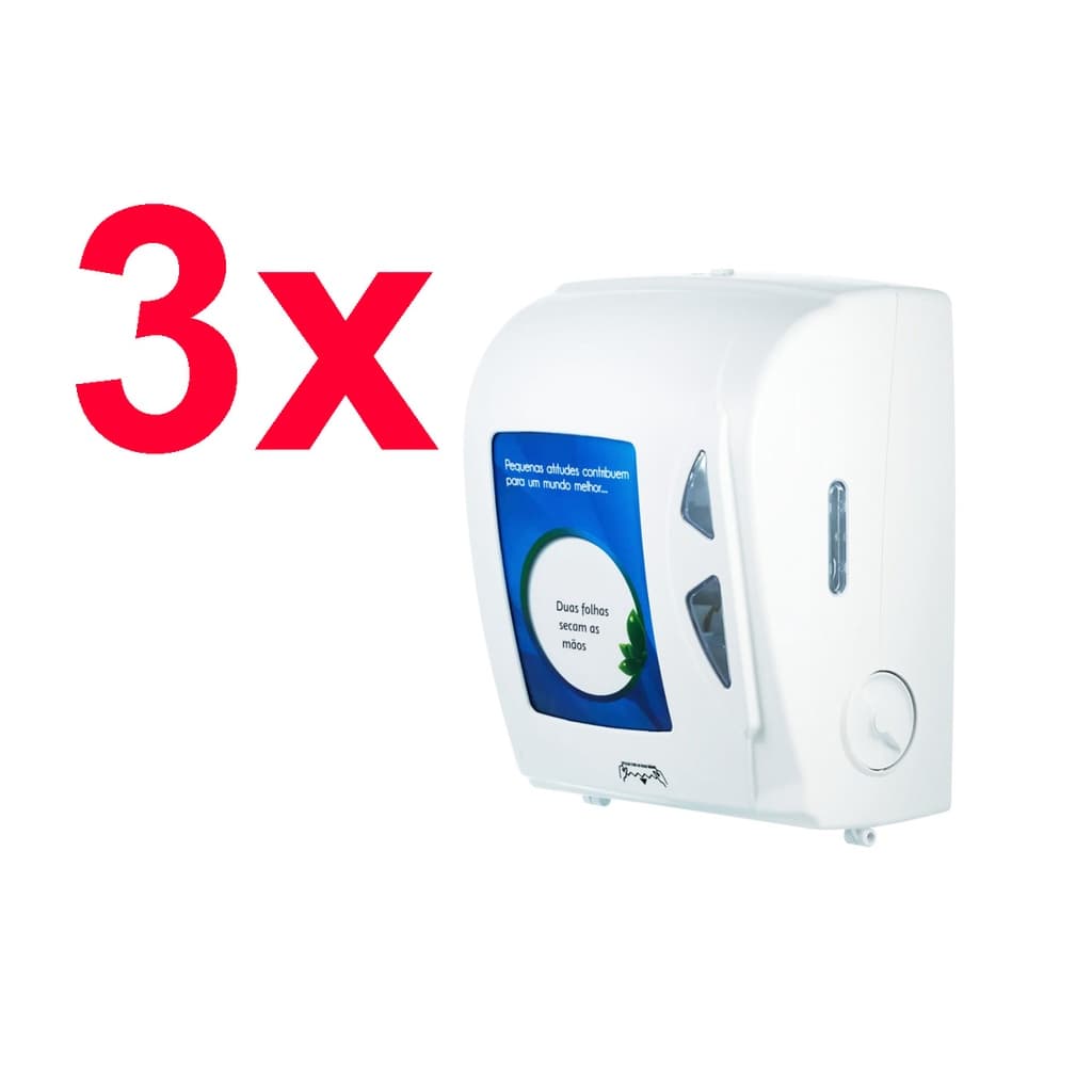03 Dispenser Toalheiro Rolo Papel Toalha Bobina - Puxa Corta Mecãnico - Autocorte