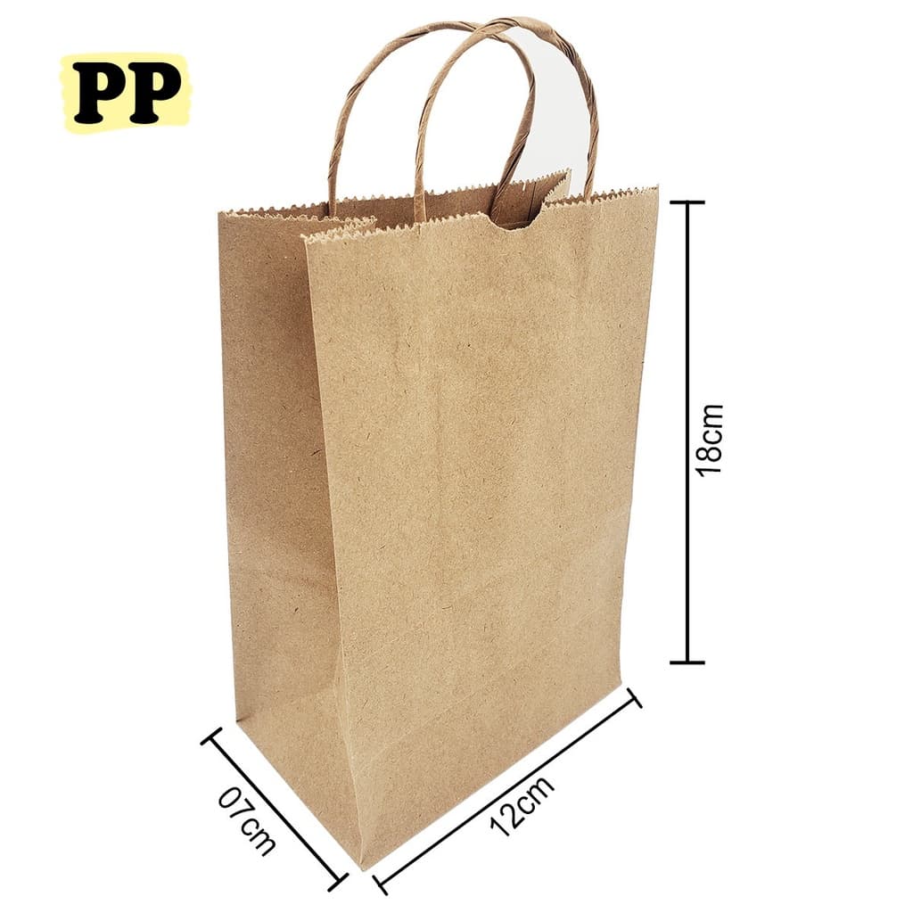 100 Mini Sacola PP Papel Kraft Delivery C/ Alça Retorcida