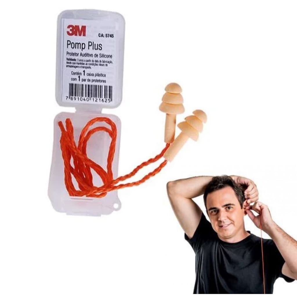 Kit 10 Protetor Auricular Auditivo Silicone Pomp Plus 3m 19DB Esportivo com Cordão Proteção Contra Ruídos