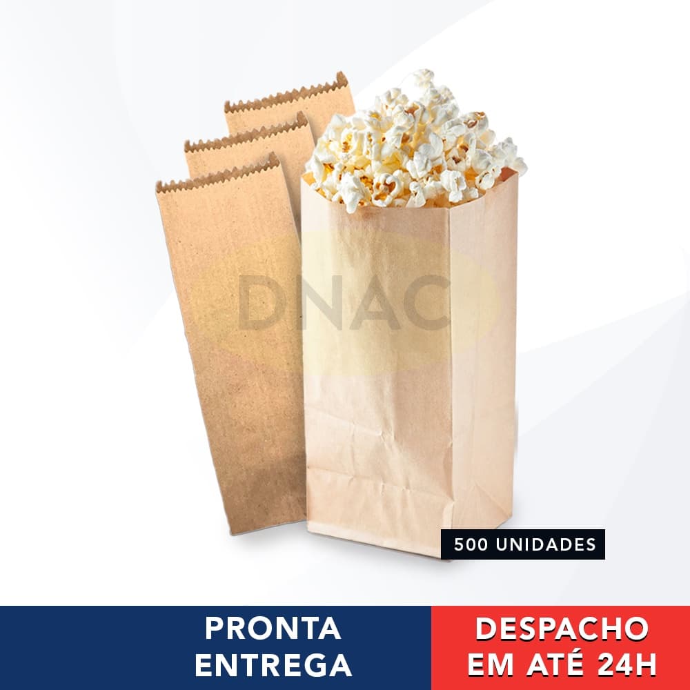 Saco de Papel Kraft Mix Pardo Liso Para Pipoca 500g Com 500 Unidades 14cm X 19cm