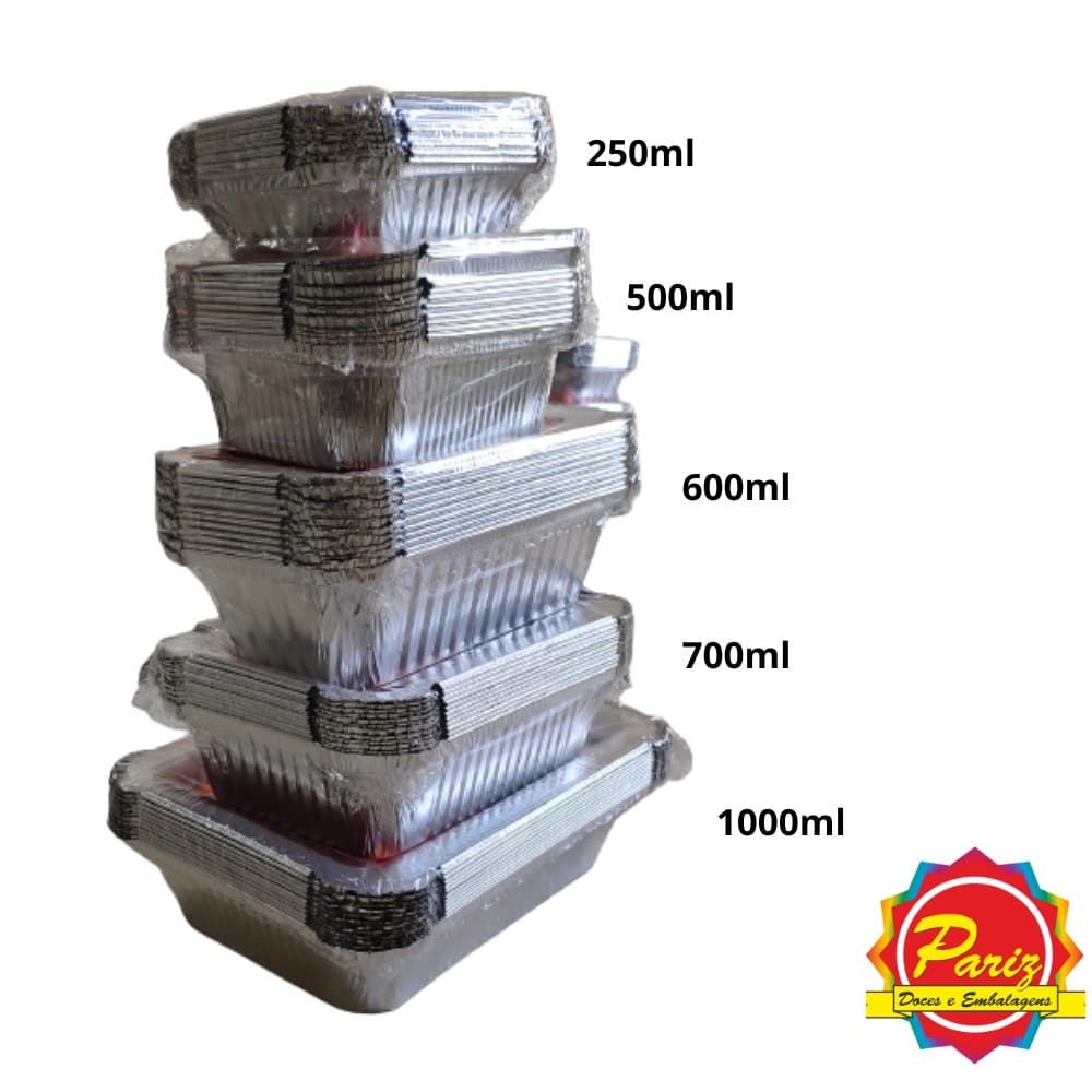 Marmita Assadeira de Alumínio com Tampa PET 250ml 500ml 600ml 700ml e 1000ml 12un - Vabene