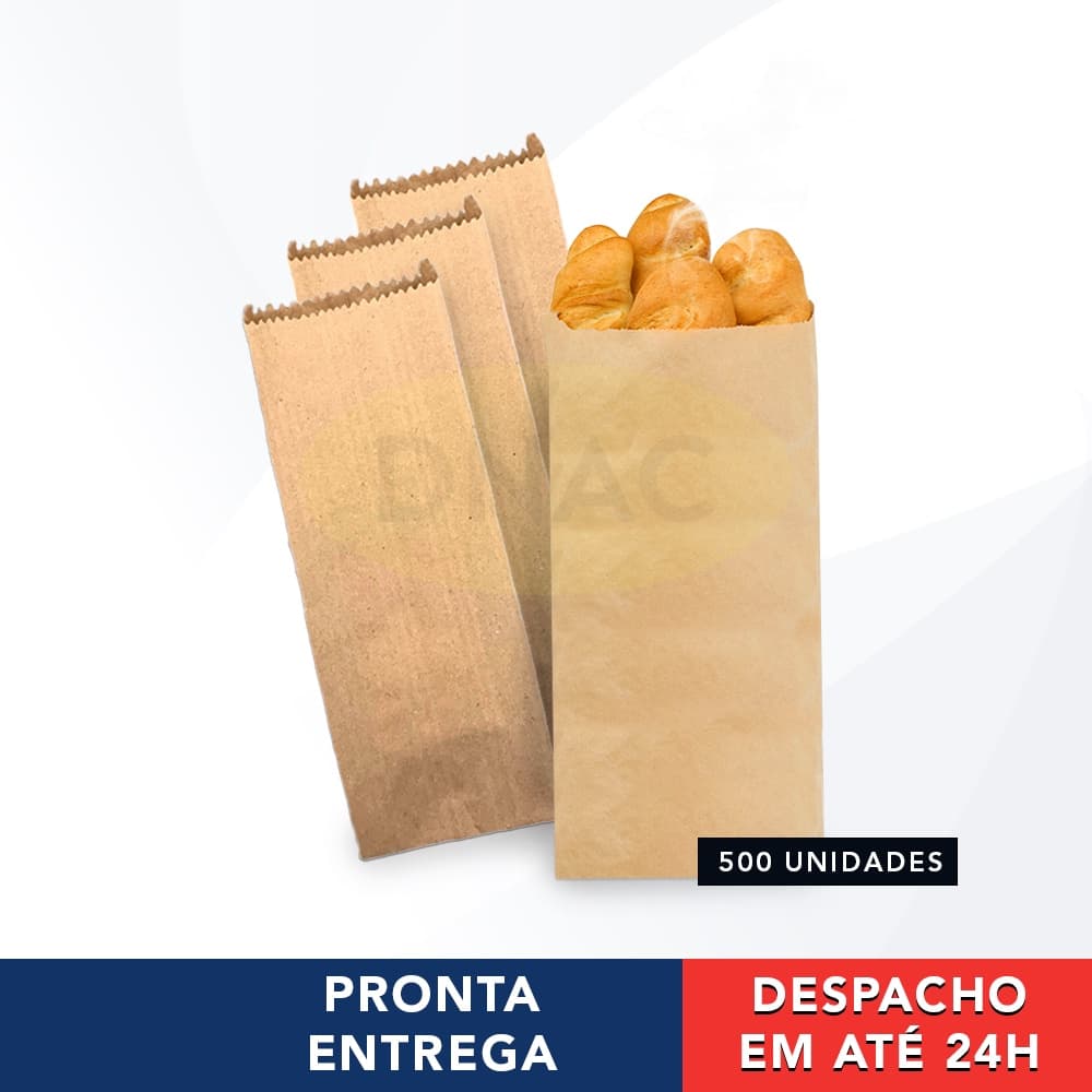 Saco de Papel Kraft Mix Pardo Liso Para Delivery 10Kg Com 500 Unidades 27cm X 50cm