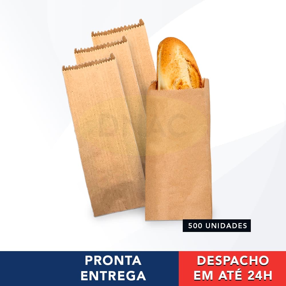 Saco de Papel Kraft Mix Pardo Liso Para Delivery 5Kg Com 500 Unidades 24cm X 40cm