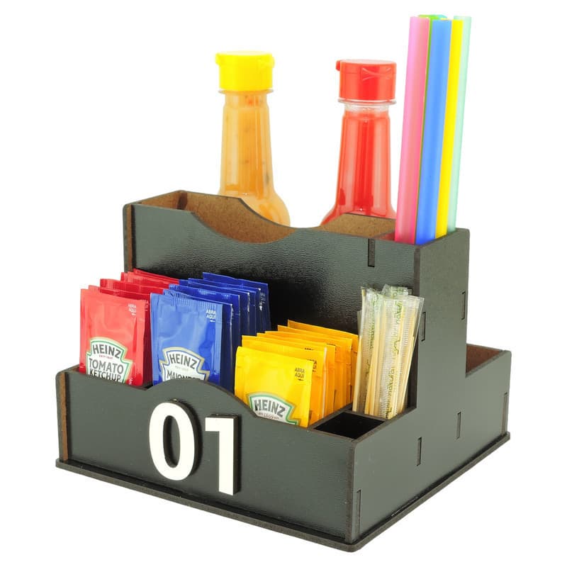 15 Porta Guardanapo Sachê Temperos Canudo Palitos Galheteiro Duplo Preto
