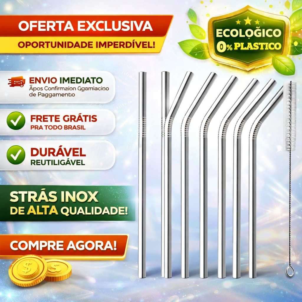 KIt 4 Canudos Aço Inox Metal ReutIlizável Chimarrão Chá Sucos Com Escova de Limpeza