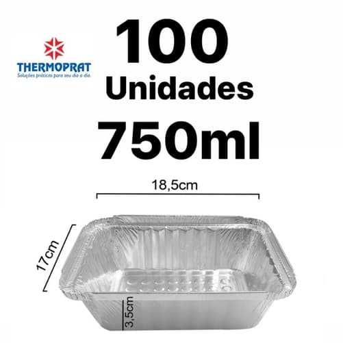 Bandeja Marmitex 750ml Alumínio 100 Unidades Thermoprat Marmita Sobremesa Festa