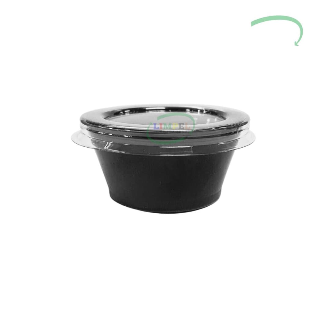 100 Molheira Descartável Com Tampa 30ml Potinho Mini Pote Preto Embalagem Delivery