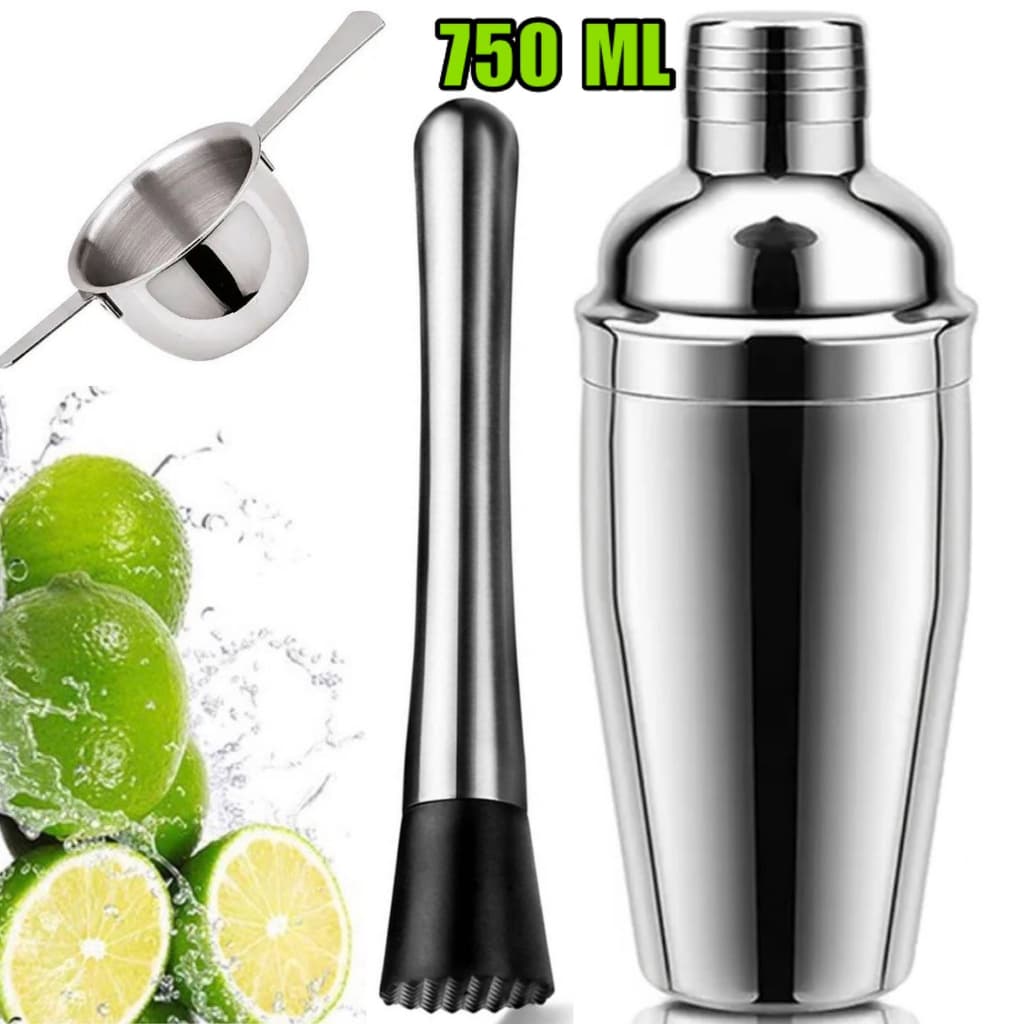 KIT COQUETELEIRA 750 ML PROFISSIONAL 3 PEÇAS TUDO EM INOX