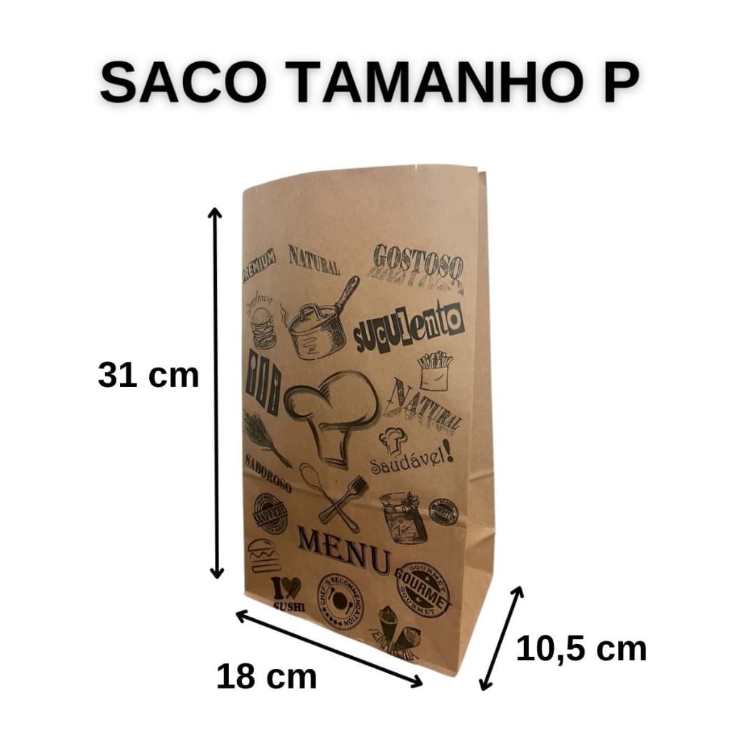 100 Sacos Kraft Delivery Sem Alça Menu de Papel Entregas Hamburger